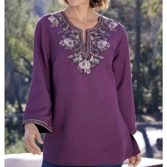 Soft Surroundings Tops - Soft Surroundings Global Artistry purple beaded embellished floral tunic medium